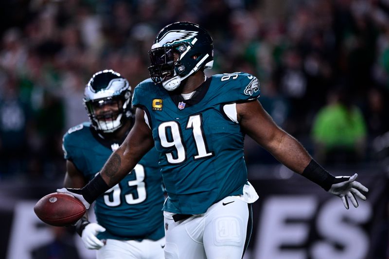 Philadelphia Eagles' Fletcher Cox (91) during an NFL football game against the Minnesota Vikings, Thursday, Sept. 14, 2023, in Philadelphia. (AP Photo/Derik Hamilton)