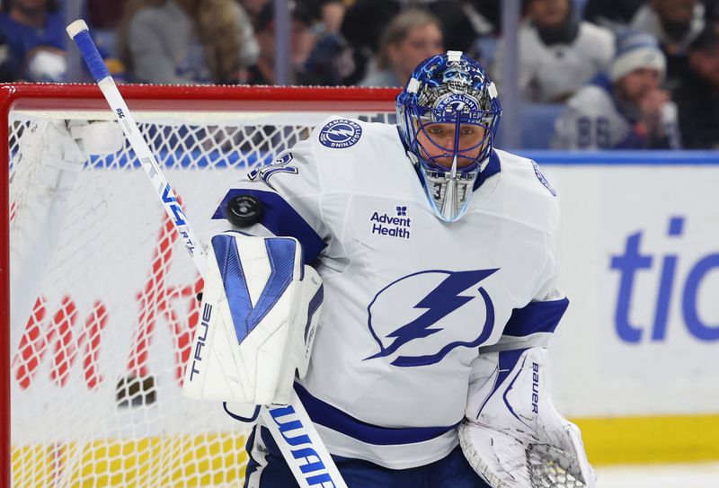 Mar 8, 2026; Buffalo, New York, USA; 34 makes a save during the second period against the Buffalo Sabres at KeyBank Center. Mandatory Credit: Timothy T. Ludwig-Imagn Images Mar 8, 2026; Buffalo, New York, USA; 34 makes a save during the second period against the Buffalo Sabres at KeyBank Center. Mandatory Credit: Timothy T. Ludwig-Imagn Images