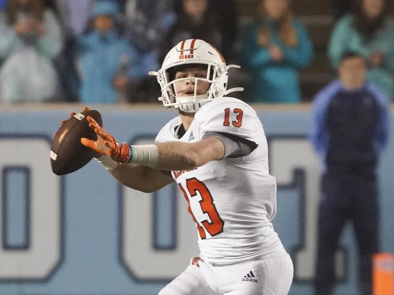 Nov 23, 2019; Chapel Hill, NC, USA;  Mercer Bears wide receiver David Durden (13) thows the ball against the North Carolina Tar Heels at Kenan Memorial Stadium. The North Carolina Tar Heels defeated the Mercer Bears 56-7. Mandatory Credit: James Guillory-USA TODAY Sports