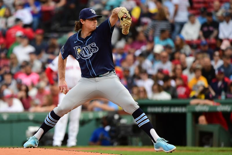 Sep 29, 2024; Boston, Massachusetts, USA;  Tampa Bay Rays starting pitcher Ryan Pepiot (44) pitches during the first inning against the Boston Red Sox at Fenway Park. Mandatory Credit: Bob DeChiara-Imagn Images