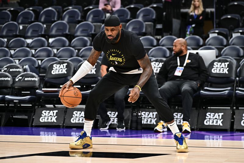 SALT LAKE CITY, UT - DECEMBER 1: LeBron James #23 of the Los Angeles Lakers dribbles the ball during the game against the Utah Jazz on December 1, 2024 at Delta Center in Salt Lake City, Utah. NOTE TO USER: User expressly acknowledges and agrees that, by downloading and or using this Photograph, User is consenting to the terms and conditions of the Getty Images License Agreement. Mandatory Copyright Notice: Copyright 2024 NBAE (Photo by Jamie Sabau/NBAE via Getty Images)