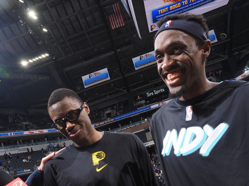 INDIANAPOLIS, IN - MARCH 16: Jalen Smith #25 and Pascal Siakam #43 of the Indiana Pacers talk to the media after the game against the Brooklyn Nets on March 16, 2024 at Gainbridge Fieldhouse in Indianapolis, Indiana. NOTE TO USER: User expressly acknowledges and agrees that, by downloading and or using this Photograph, user is consenting to the terms and conditions of the Getty Images License Agreement. Mandatory Copyright Notice: Copyright 2024 NBAE (Photo by Ron Hoskins/NBAE via Getty Images)