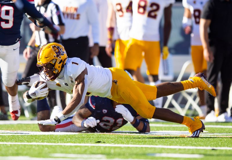 Nov 25, 2022; Tucson, Arizona, USA; Arizona State Sun Devils running back Xazavian Valladay (1) against the Arizona Wildcats during the Territorial Cup at Arizona Stadium. Mandatory Credit: Mark J. Rebilas-USA TODAY Sports