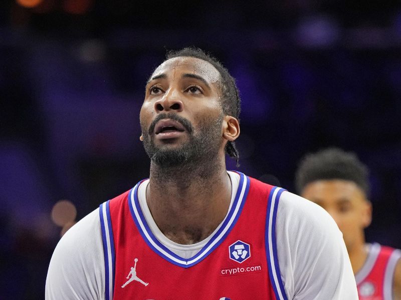 PHILADELPHIA, PA - DECEMBER 6: Andre Drummond #5 of the Philadelphia 76ers shoots a free throw during the game against the Orlando Magic on December 6, 2024 at the Wells Fargo Center in Philadelphia, Pennsylvania NOTE TO USER: User expressly acknowledges and agrees that, by downloading and/or using this Photograph, user is consenting to the terms and conditions of the Getty Images License Agreement. Mandatory Copyright Notice: Copyright 2024 NBAE (Photo by Jesse D. Garrabrant/NBAE via Getty Images)