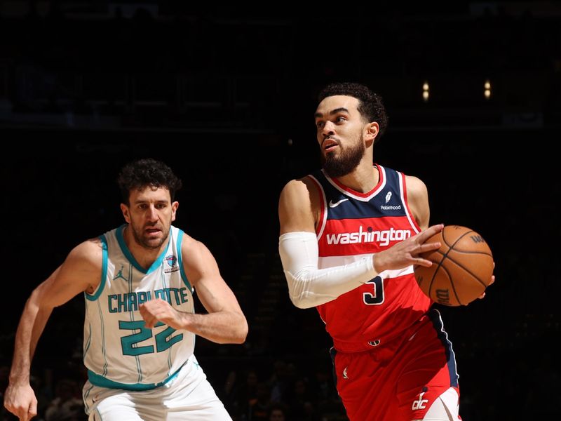 WASHINGTON, DC -? MARCH 8:  Tyus Jones #5 of the Washington Wizards handles the ball during the game  on March 8, 2024 at Capital One Arena in Washington, DC. NOTE TO USER: User expressly acknowledges and agrees that, by downloading and or using this Photograph, user is consenting to the terms and conditions of the Getty Images License Agreement. Mandatory Copyright Notice: Copyright 2024 NBAE (Photo by Stephen Gosling/NBAE via Getty Images)