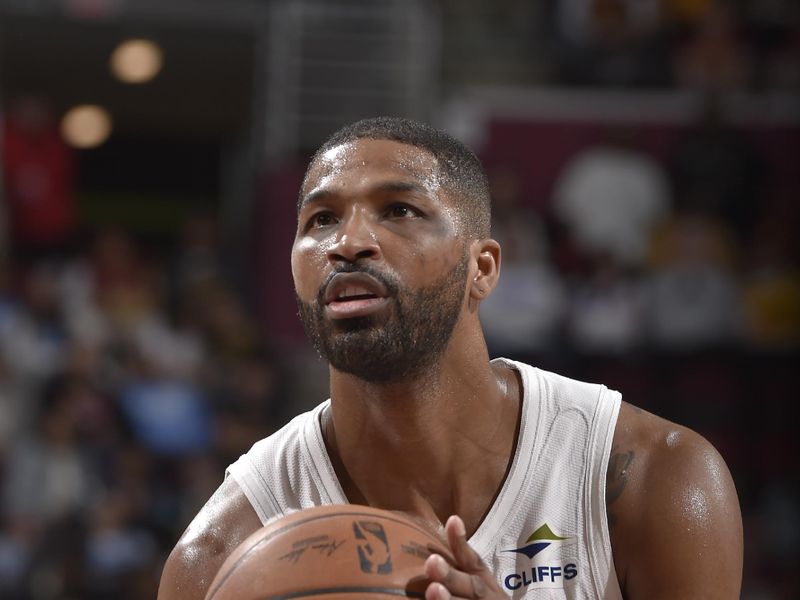 CLEVELAND, OH - APRIL 13:  Tristan Thompson #13 of the Cleveland Cavaliers shoots a free throw during the game against the Indiana Pacers on April 13, 2025 at Rocket Arena in Cleveland, Ohio. NOTE TO USER: User expressly acknowledges and agrees that, by downloading and/or using this Photograph, user is consenting to the terms and conditions of the Getty Images License Agreement. Mandatory Copyright Notice: Copyright 2025 NBAE (Photo by David Liam Kyle/NBAE via Getty Images)