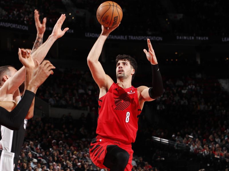 PORTLAND, OR - DECEMBER 13: Deni Avdija #8 of the Portland Trail Blazers shoots the ball during the game against the San Antonio Spurs on December 13, 2024 at the Moda Center Arena in Portland, Oregon. NOTE TO USER: User expressly acknowledges and agrees that, by downloading and or using this photograph, user is consenting to the terms and conditions of the Getty Images License Agreement. Mandatory Copyright Notice: Copyright 2024 NBAE (Photo by Cameron Browne/NBAE via Getty Images)