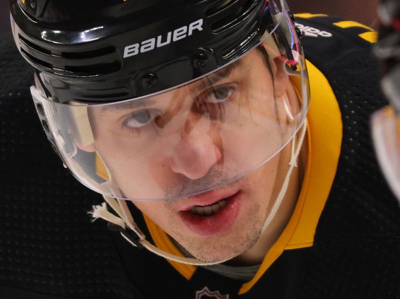 Dec 9, 2022; Buffalo, New York, USA;  Pittsburgh Penguins center Evgeni Malkin (71) waits for the face-off during the first period against the Buffalo Sabres at KeyBank Center. Mandatory Credit: Timothy T. Ludwig-USA TODAY Sports