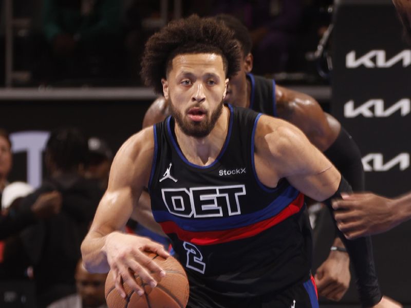 DETROIT, MI - NOOVEMBER 12: Cade Cunningham #2 of the Detroit Pistons dribbles the ball during the game against the Miami Heat during the Emirates NBA Cup game on November 12, 2024 at Little Caesars Arena in Detroit, Michigan. NOTE TO USER: User expressly acknowledges and agrees that, by downloading and/or using this photograph, User is consenting to the terms and conditions of the Getty Images License Agreement. Mandatory Copyright Notice: Copyright 2024 NBAE (Photo by Brian Sevald/NBAE via Getty Images)