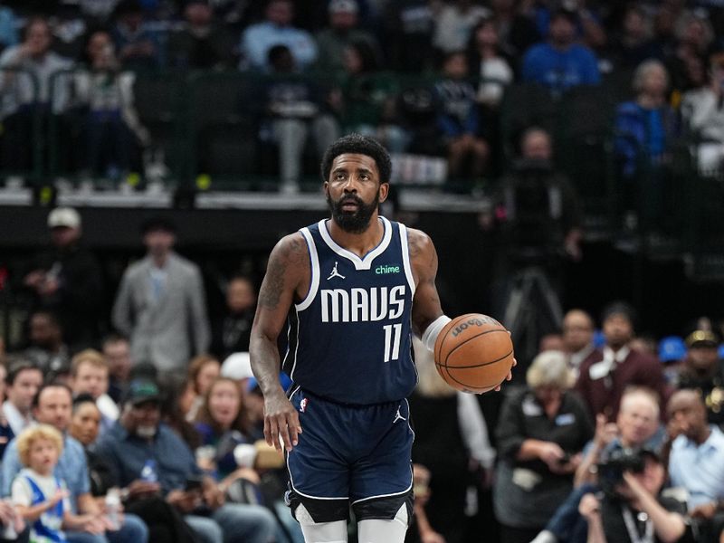 DALLAS, TX - NOVEMBER 8: Kyrie Irving #11 of the Dallas Mavericks dribbles the ball during the game against the Phoenix Suns on November 6, 2024 at the American Airlines Center in Dallas, Texas. NOTE TO USER: User expressly acknowledges and agrees that, by downloading and or using this photograph, User is consenting to the terms and conditions of the Getty Images License Agreement. Mandatory Copyright Notice: Copyright 2024 NBAE (Photo by Glenn James/NBAE via Getty Images)