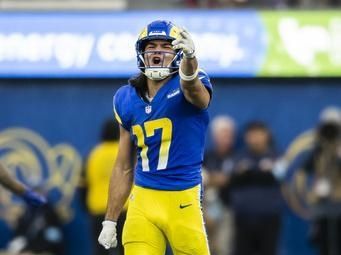 Los Angeles Rams wide receiver Puka Nacua (17) reacts during an NFL football game against the Buffalo Bills, Sunday, Dec. 8, 2024, in Inglewood, Calif. (AP Photo/Kyusung Gong)