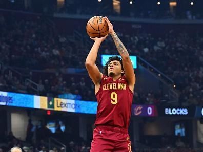 CLEVELAND, OHIO - DECEMBER 20: Craig Porter #9 of the Cleveland Cavaliers shoots during the first quarter against the Utah Jazz at Rocket Mortgage Fieldhouse on December 20, 2023 in Cleveland, Ohio. NOTE TO USER: User expressly acknowledges and agrees that, by downloading and or using this photograph, User is consenting to the terms and conditions of the Getty Images License Agreement. (Photo by Jason Miller/Getty Images)