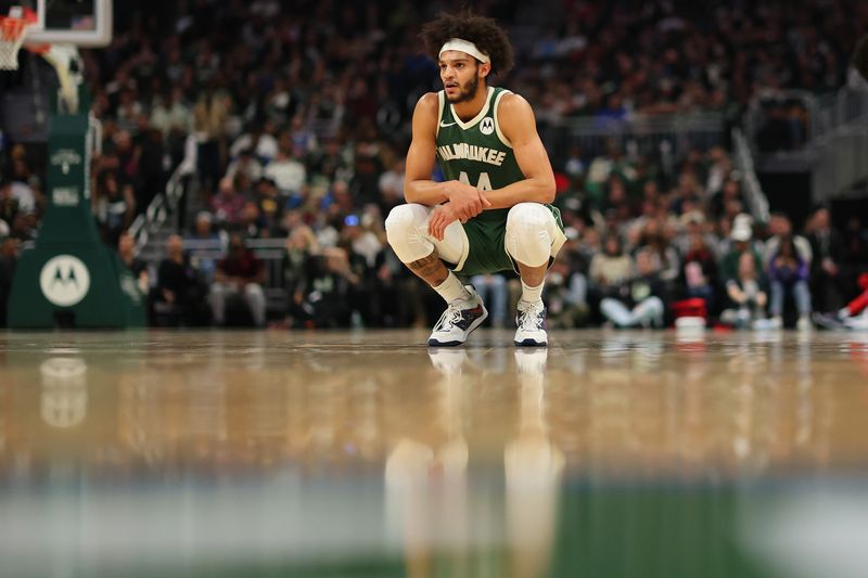 MILWAUKEE, WISCONSIN - NOVEMBER 26: Andre Jackson Jr. #44 of the Milwaukee Bucks waits for a free throw during the first half of a game against the Portland Trail Blazers at Fiserv Forum on November 26, 2023 in Milwaukee, Wisconsin. NOTE TO USER: User expressly acknowledges and agrees that, by downloading and or using this photograph, User is consenting to the terms and conditions of the Getty Images License Agreement. (Photo by Stacy Revere/Getty Images)