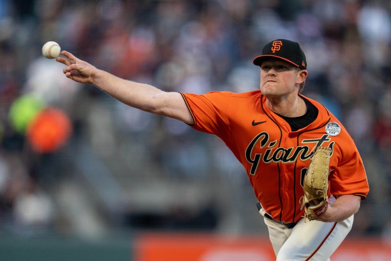 Jun 2, 2023; San Francisco, California, USA; San Francisco Giants starting pitcher Logan Webb (62) delivers a pitch against the Baltimore Orioles during the first inning at Oracle Park. Mandatory Credit: Neville E. Guard-USA TODAY Sports