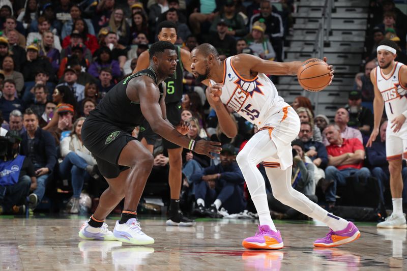 NEW ORLEANS, LA - JANUARY 19: Kevin Durant #35 of the Phoenix Suns handles the ball during the game against the New Orleans Pelicans on January 19, 2024 at the Smoothie King Center in New Orleans, Louisiana. NOTE TO USER: User expressly acknowledges and agrees that, by downloading and or using this Photograph, user is consenting to the terms and conditions of the Getty Images License Agreement. Mandatory Copyright Notice: Copyright 2024 NBAE (Photo by Layne Murdoch Jr./NBAE via Getty Images)