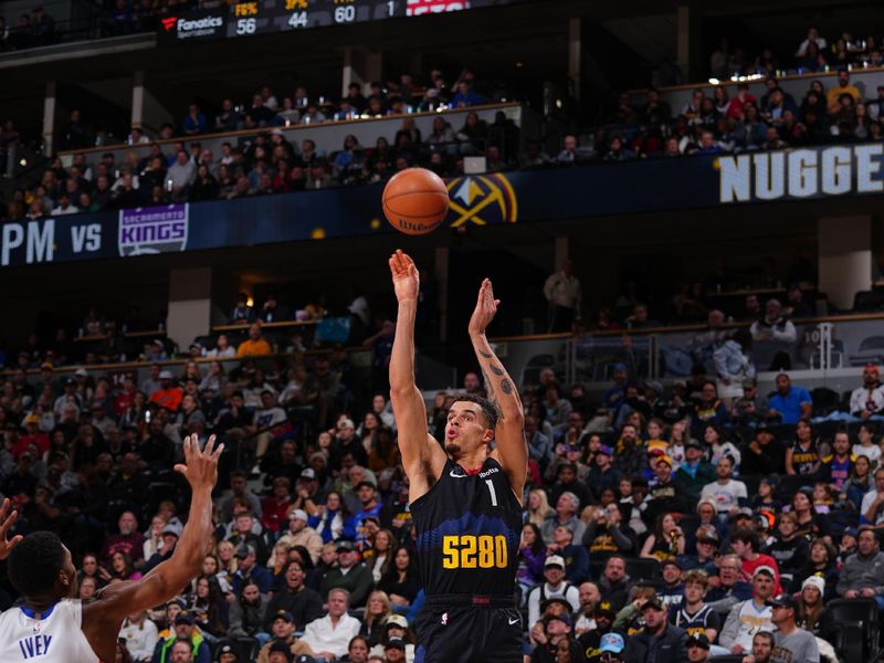 DENVER, CO - JANUARY 7: Michael Porter Jr. #1 of the Denver Nuggets shoots a three point basket against the Detroit Pistons on January 7, 2024 at the Ball Arena in Denver, Colorado. NOTE TO USER: User expressly acknowledges and agrees that, by downloading and/or using this Photograph, user is consenting to the terms and conditions of the Getty Images License Agreement. Mandatory Copyright Notice: Copyright 2024 NBAE (Photo by Bart Young/NBAE via Getty Images)