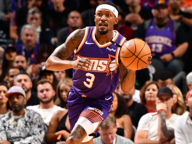 PHOENIX, AZ - NOVEMBER 2: Bradley Beal #3 of the Phoenix Suns dribbles the ball during the game against the Portland Trail Blazers on November 2, 2024 at Footprint Center in Phoenix, Arizona. NOTE TO USER: User expressly acknowledges and agrees that, by downloading and or using this photograph, user is consenting to the terms and conditions of the Getty Images License Agreement. Mandatory Copyright Notice: Copyright 2024 NBAE (Photo by Barry Gossage/NBAE via Getty Images)