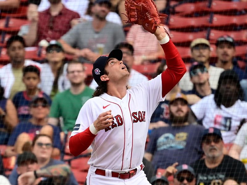 Sep 12, 2023; Boston, Massachusetts, USA; Boston Red Sox first baseman Triston Casas (36) makes a catch for an out against the New York Yankees during the seventh inning at Fenway Park. Mandatory Credit: Eric Canha-USA TODAY Sports