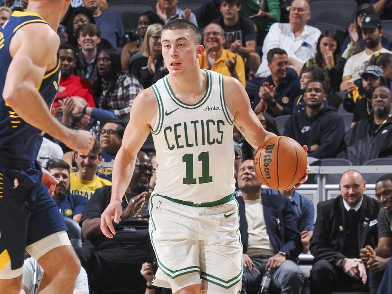 INDIANAPOLIS, IN - OCTOBER 30: Payton Pritchard #11 of the Boston Celtics dribbles the ball during the game on October 30, 2024 at Gainbridge Fieldhouse in Indianapolis, Indiana. NOTE TO USER: User expressly acknowledges and agrees that, by downloading and or using this Photograph, user is consenting to the terms and conditions of the Getty Images License Agreement. Mandatory Copyright Notice: Copyright 2024 NBAE (Photo by Ron Hoskins/NBAE via Getty Images)