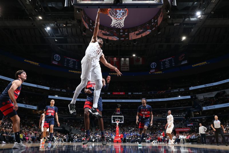 WASHINGTON, DC -? OCTOBER 26: Jarrett Allen #31 of the Cleveland Cavaliers dunks the ball during the game against the Washington Wizards on October 26, 2024 at Capital One Arena in Washington, DC. NOTE TO USER: User expressly acknowledges and agrees that, by downloading and or using this Photograph, user is consenting to the terms and conditions of the Getty Images License Agreement. Mandatory Copyright Notice: Copyright 2024 NBAE (Photo by Stephen Gosling/NBAE via Getty Images)