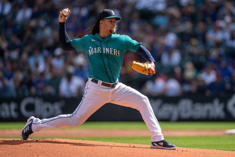 Sep 13, 2023; Seattle, Washington, USA; Seattle Mariners starter Luis Castillo (58) delivers a pitch during the first inning against the Los Angeles Angels at T-Mobile Park. Mandatory Credit: Stephen Brashear-USA TODAY Sports