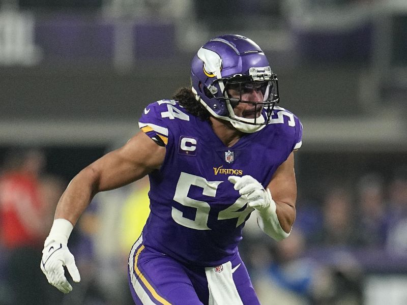 Minnesota Vikings linebacker Eric Kendricks (54) defends across the field during the second half of an NFL wild-card football game against the New York Giants, Sunday, Jan. 15, 2023, in Minneapolis. (AP Photo/Abbie Parr)