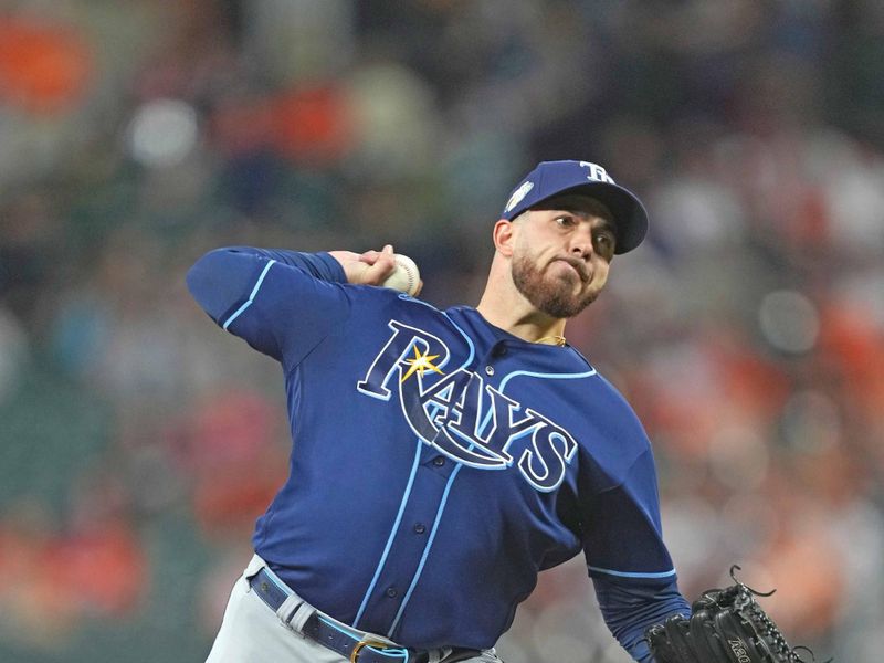 Sep 14, 2023; Baltimore, Maryland, USA; Tampa Bay Rays pitcher Aaron Civale (34) delivers in the first inning against the Baltimore Orioles at Oriole Park at Camden Yards. Mandatory Credit: Mitch Stringer-USA TODAY Sports