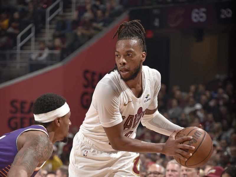 CLEVELAND, OH - MARCH 11: Darius Garland #10 of the Cleveland Cavaliers handles the ball during the game against the Phoenix Suns on March 11, 2024 at Rocket Mortgage FieldHouse in Cleveland, Ohio. NOTE TO USER: User expressly acknowledges and agrees that, by downloading and/or using this Photograph, user is consenting to the terms and conditions of the Getty Images License Agreement. Mandatory Copyright Notice: Copyright 2024 NBAE (Photo by David Liam Kyle/NBAE via Getty Images)