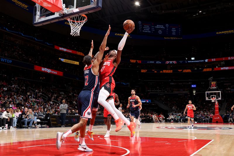 WASHINGTON, DC -? APRIL 9: Tari Eason #17 of the Houston Rockets drives to the basket against the Washington Wizards on April 9, 2023 at Capital One Arena in Washington, DC. NOTE TO USER: User expressly acknowledges and agrees that, by downloading and or using this Photograph, user is consenting to the terms and conditions of the Getty Images License Agreement. Mandatory Copyright Notice: Copyright 2023 NBAE (Photo by Stephen Gosling/NBAE via Getty Images)