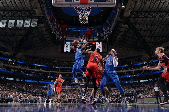 DALLAS, TX - NOVEMBER 8: Kyrie Irving #11 of the Dallas Mavericks drives to the basket during the game against the Toronto Raptors on November 8, 2023 at the American Airlines Center in Dallas, Texas. NOTE TO USER: User expressly acknowledges and agrees that, by downloading and or using this photograph, User is consenting to the terms and conditions of the Getty Images License Agreement. Mandatory Copyright Notice: Copyright 2023 NBAE (Photo by Glenn James/NBAE via Getty Images)