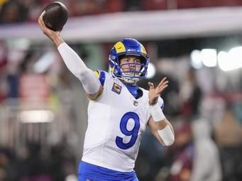 Los Angeles Rams quarterback Matthew Stafford warms up before an NFL football game against the San Francisco 49ers, Thursday, Dec. 12, 2024, in Santa Clara, Calif. (AP Photo/Godofredo A. Vásquez)