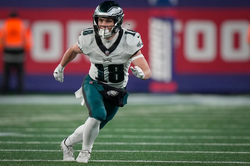 Philadelphia Eagles wide receiver Britain Covey (18) during an NFL football game against the New York Giants, Sunday, Jan. 8, 2024, in East Rutherford, N.J. (AP Photo/Bryan Woolston)