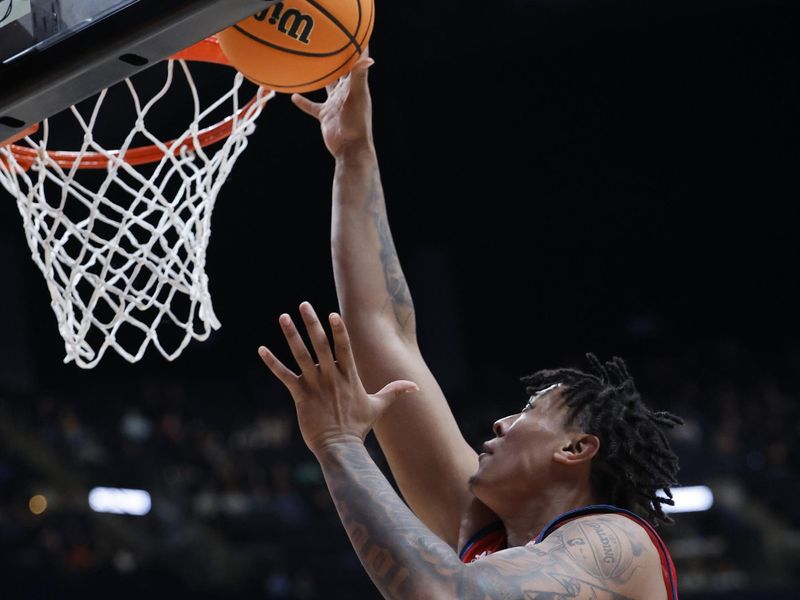 Mar 17, 2023; Columbus, OH, USA; Florida Atlantic Owls forward Giancarlo Rosado (3) dunks the ball in the second half against the Memphis Tigers at Nationwide Arena. Mandatory Credit: Rick Osentoski-USA TODAY Sports