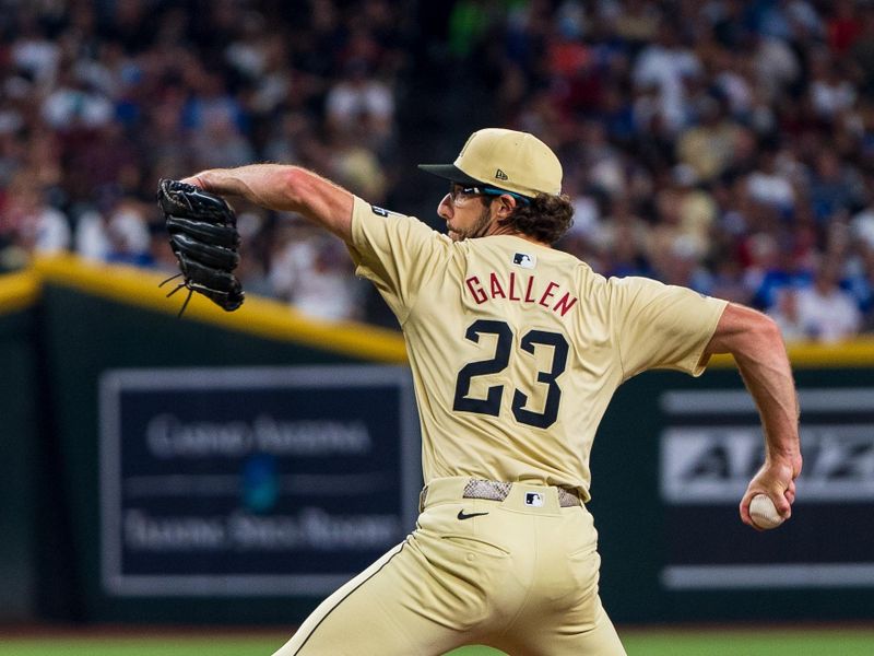 Aug 30, 2024; Phoenix, Arizona, USA; Arizona Diamondbacks pitcher Zac Gallen (23) on the mound in the second inning against the Los Angeles Dodgers at Chase Field. Mandatory Credit: Allan Henry-USA TODAY Sports  