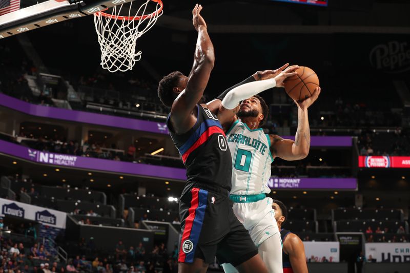 CHARLOTTE, NC - NOVEMBER 6: Miles Bridges #0 of the Charlotte Hornets drives to the basket during the game against the Detroit Pistons on November 6, 2024 at Spectrum Center in Charlotte, North Carolina. NOTE TO USER: User expressly acknowledges and agrees that, by downloading and or using this photograph, User is consenting to the terms and conditions of the Getty Images License Agreement. Mandatory Copyright Notice: Copyright 2024 NBAE (Photo by Kent Smith/NBAE via Getty Images)