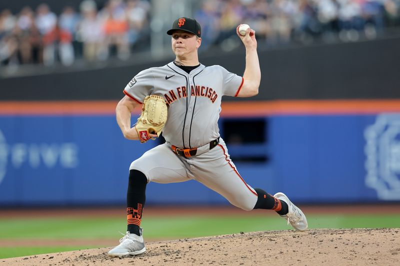 May 24, 2024; New York City, New York, USA; San Francisco Giants starting pitcher Kyle Harrison (45) pitches against the New York Mets during the second inning at Citi Field. Mandatory Credit: Brad Penner-USA TODAY Sports