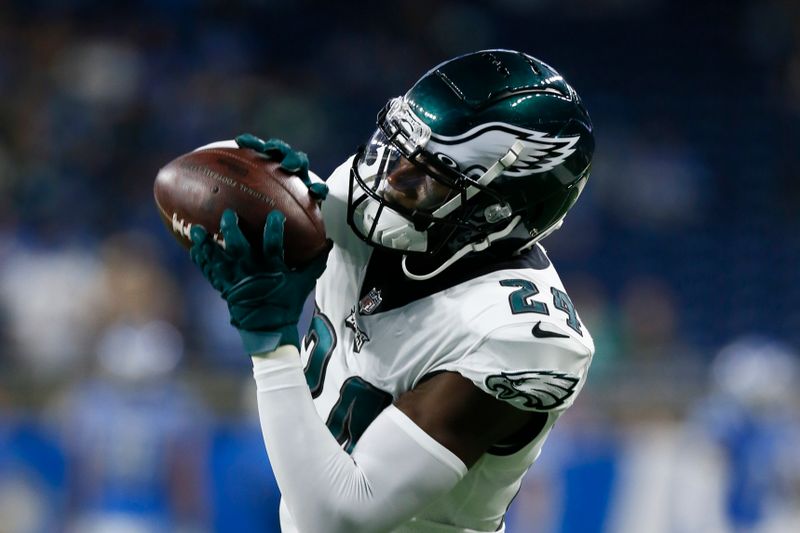 Philadelphia Eagles cornerback James Bradberry catches a ball before an NFL football game against the Detroit Lions in Detroit, Sunday, Sept. 11, 2022. (AP Photo/Duane Burleson)