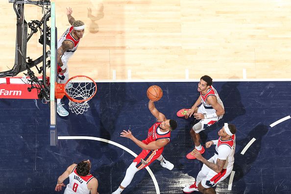 WASHINGTON, DC -? DECEMBER 13:  CJ McCollum #3 of the New Orleans Pelicans goes to the basket during the game on December 13, 2023 at Capital One Arena in Washington, DC. NOTE TO USER: User expressly acknowledges and agrees that, by downloading and or using this Photograph, user is consenting to the terms and conditions of the Getty Images License Agreement. Mandatory Copyright Notice: Copyright 2023 NBAE (Photo by Stephen Gosling/NBAE via Getty Images)