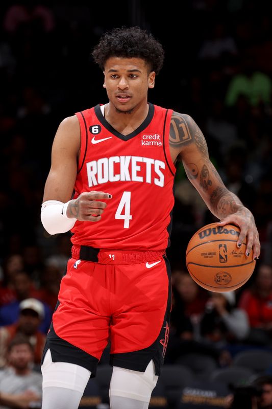 WASHINGTON, DC -? APRIL 9: Jalen Green #4 of the Houston Rockets handles the ball during the game against the Washington Wizards  on April 9, 2023 at Capital One Arena in Washington, DC. NOTE TO USER: User expressly acknowledges and agrees that, by downloading and or using this Photograph, user is consenting to the terms and conditions of the Getty Images License Agreement. Mandatory Copyright Notice: Copyright 2023 NBAE (Photo by Stephen Gosling/NBAE via Getty Images)