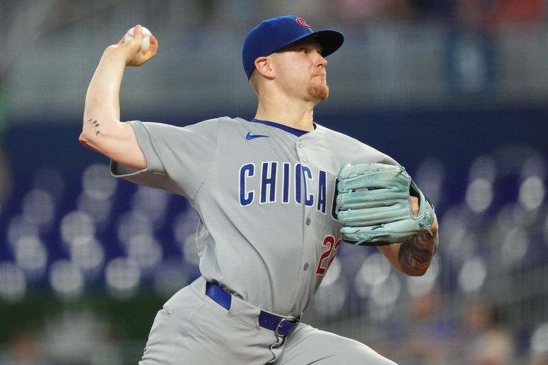 May 21, 2025; Miami, Florida, USA;  Chicago Cubs pitcher Cade Horton (22) pitches in the first inning against the Miami Marlins at loanDepot Park. Mandatory Credit: Jim Rassol-Imagn Images