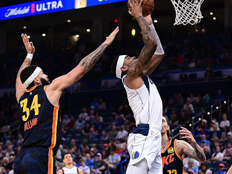 OKLAHOMA CITY, OKLAHOMA - APRIL 14: Jaden Hardy #1 of the Dallas Mavericks goes to the rim during the second half against the Oklahoma City Thunder at Paycom Center on April 14, 2024 in Oklahoma City, Oklahoma. NOTE TO USER: User expressly acknowledges and agrees that, by downloading and or using this Photograph, user is consenting to the terms and conditions of the Getty Images License Agreement. (Photo by Joshua Gateley/Getty Images)