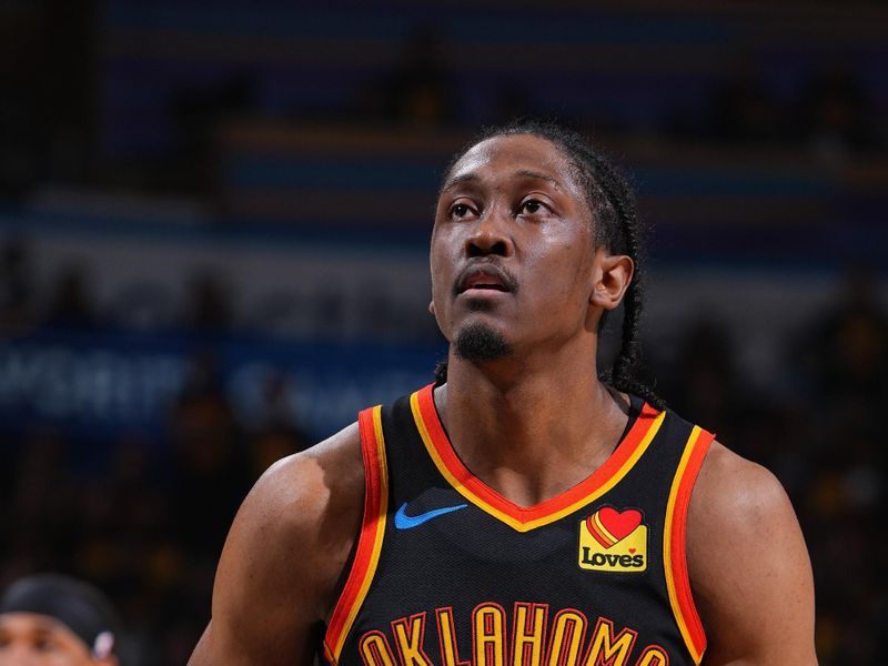 OKLAHOMA CITY, OK - MAY 5: Jalen Williams #8 of the Oklahoma City Thunder prepares to shoot a free throw during the game against the Denver Nuggets during Round Two Game One of the 2025 NBA Playoffs on May 5, 2025 at Paycom Center in Oklahoma City, Oklahoma. NOTE TO USER: User expressly acknowledges and agrees that, by downloading and or using this photograph, User is consenting to the terms and conditions of the Getty Images License Agreement. Mandatory Copyright Notice: Copyright 2025 NBAE (Photo by Garrett Ellwood/NBAE via Getty Images)