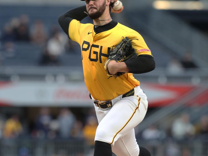 May 23, 2025; Pittsburgh, Pennsylvania, USA;  Pittsburgh Pirates starting pitcher Paul Skenes (30) delivers a pitch against the Milwaukee Brewers during the first inning at PNC Park. Mandatory Credit: Charles LeClaire-Imagn Images