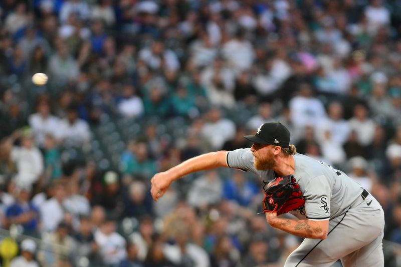 Jun 13, 2024; Seattle, Washington, USA; Chicago White Sox relief pitcher Michael Kopech (34) pitches to the Seattle Mariners during the ninth inning at T-Mobile Park. Mandatory Credit: Steven Bisig-USA TODAY Sports