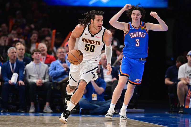 OKLAHOMA CITY, OKLAHOMA - JANUARY 31: Aaron Gordon #50 of the Denver Nuggets handles the ball during the second half against the Oklahoma City Thunder at Paycom Center on January 31, 2024 in Oklahoma City, Oklahoma. NOTE TO USER: User expressly acknowledges and agrees that, by downloading and or using this Photograph, user is consenting to the terms and conditions of the Getty Images License Agreement. (Photo by Joshua Gateley/Getty Images)