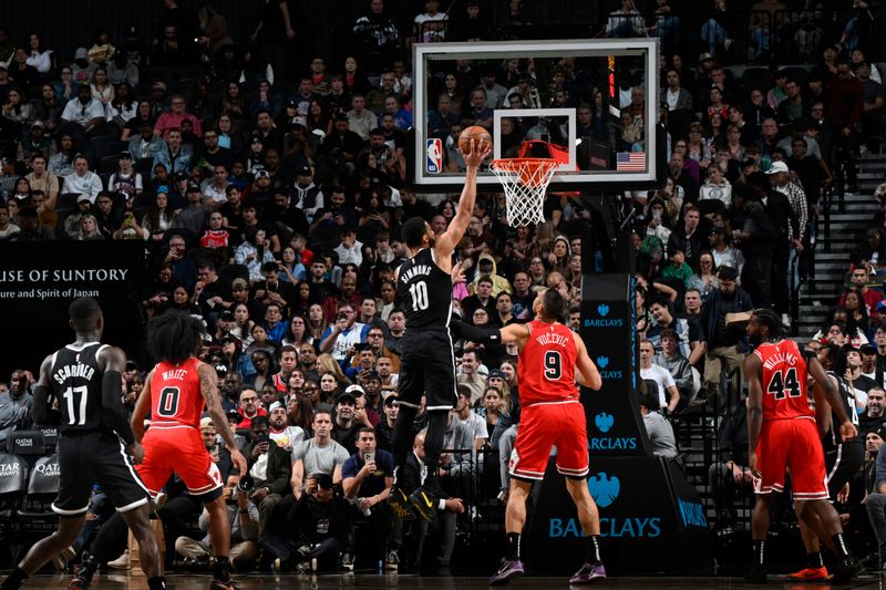 BROOKLYN, NY - NOVEMBER 9: Ben Simmons #10 of the Brooklyn Nets drives to the basket during the game against the Chicago Bulls on November 9, 2024 at Barclays Center in Brooklyn, New York. NOTE TO USER: User expressly acknowledges and agrees that, by downloading and or using this Photograph, user is consenting to the terms and conditions of the Getty Images License Agreement. Mandatory Copyright Notice: Copyright 2024 NBAE (Photo by David Dow/NBAE via Getty Images)