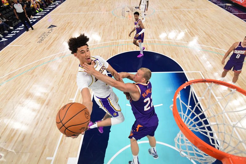 LOS ANGELES, CA - OCTOBER 6: Jaxson Hayes #11 of the Los Angeles Lakers drives to the basket during the game against the Phoenix Suns on October 6, 2024 at Acrisure Arena in Palm Springs, California. NOTE TO USER: User expressly acknowledges and agrees that, by downloading and/or using this Photograph, user is consenting to the terms and conditions of the Getty Images License Agreement. Mandatory Copyright Notice: Copyright 2024 NBAE (Photo by Adam Pantozzi/NBAE via Getty Images)