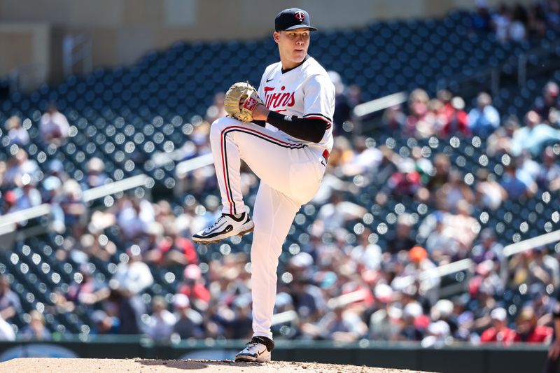 May 8, 2025; Minneapolis, Minnesota, USA; Minnesota Twins pitcher Cole Sands (44) delivers a pitch against the Baltimore Orioles during the sixth inning at Target Field. Mandatory Credit: Matt Krohn-Imagn Images