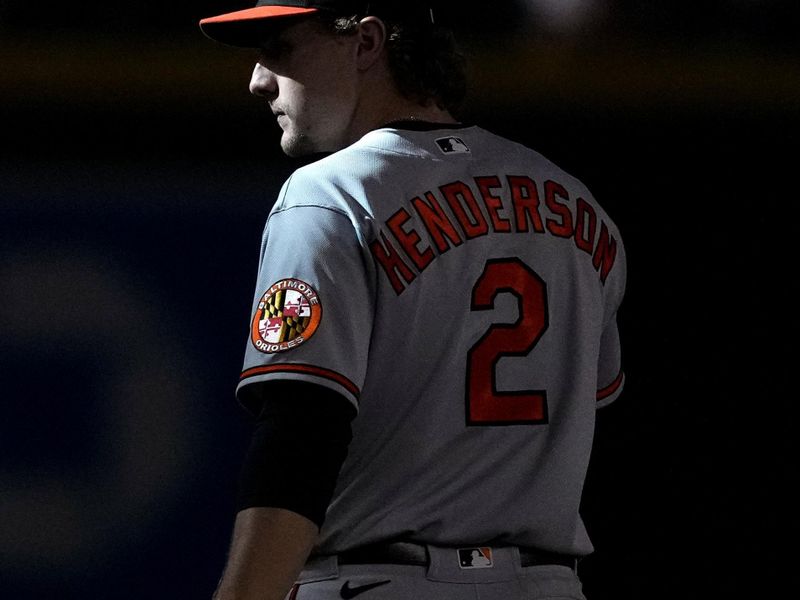 Sep 3, 2023; Phoenix, Arizona, USA; Baltimore Orioles shortstop Gunnar Henderson (2) looks on against the Arizona Diamondbacks at Chase Field. Mandatory Credit: Joe Camporeale-USA TODAY Sports