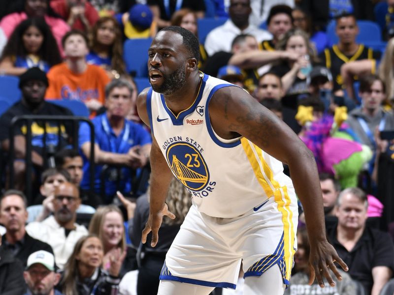 ORLANDO, FL - MARCH 27: Draymond Green #23 of the Golden State Warriors looks on during the game against the Orlando Magic on March 27, 2024 at Amway Center in Orlando, Florida. NOTE TO USER: User expressly acknowledges and agrees that, by downloading and or using this photograph, User is consenting to the terms and conditions of the Getty Images License Agreement. Mandatory Copyright Notice: Copyright 2024 NBAE (Photo by Fernando Medina/NBAE via Getty Images)